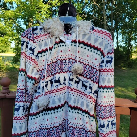Secret Treasure  Fleece Long Sleeve Zip Sweater Full length Pajamas sz Large - Picture 7 of 11